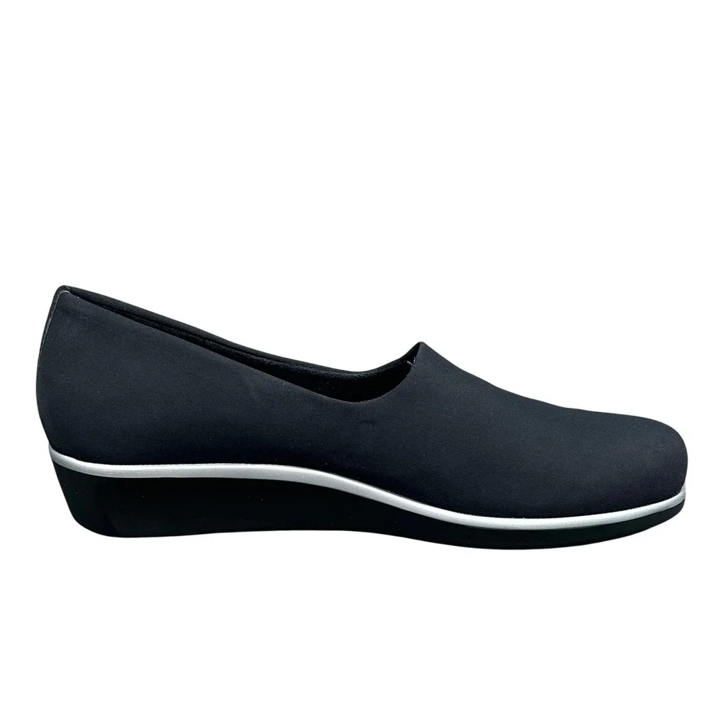 SAS Bliss Comfort Womens 12M‎ Black Stretch Slip On Wedge Loafers Shoes USA